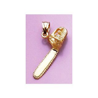 14k Gold Necklace Charm Pendant, 3d Chain Saw Jewelry