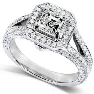 1 1/3 Carat TW Certified Asscher Cut Diamond Engagement Ring in 14k White Gold: Jewelry