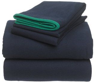 Tommy Hilfiger Jersey Crew Knit Cotton Twin/Twin Extra Long Sheet Set, Navy   Pillowcase And Sheet Sets