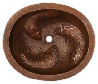 Thompson Traders 23 1221 DR Black Wrasse Oval Fish Copper Undermount Sink and Drain Antique Copper   Vessel Sinks