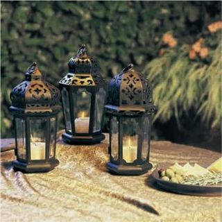 Moroccan Lanterns   Set of 3, constructed of steel and beveled glass: Home Improvement