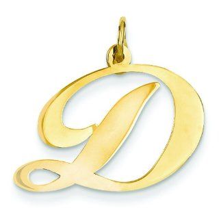 14K Yellow Gold Large Fancy Script Initial D Charm: Bead Charms: Jewelry