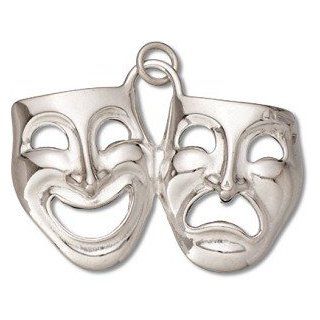 Sterling Silver 18" .8mm Wide Box Chain Necklace With 3D Comedy And Tragedy Theater Actor Mask Pendant: Jewelry