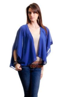 Audrey 3+1 Buttonless Flowy Lightweight Batwing Sleeves Semi Sheer Chiffon Shrug Cardigan Jacket Cobalt Blue Large at  Womens Clothing store