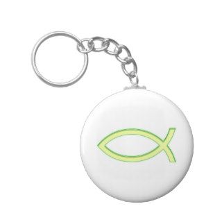 Ichthus   Christian Fish Symbol   Light Green Key Chain