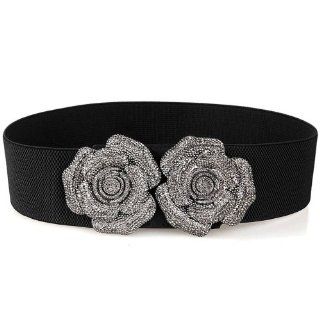 Fashion elegant rhinestone roses elastic waistband wide belt  Accessories  Beauty