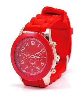 Neverland 15 Colors Unisex Geneva Silicone Jelly Gel Quartz Analog Sports Watch Red   Best Present for Kid Boy Girl: Clothing