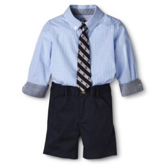 G Cutee Toddler Boys Long Sleeve Checkered Shirt and Short Set w/ Tie   Blue 7