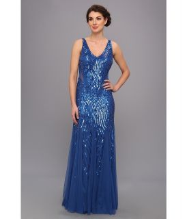 Adrianna Papell Bead Gown With Side Sheer Insets Womens Dress (Blue)