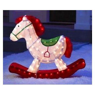 24" Pre Lit Soft Tinsel Old Fashioned Rocking Horse Christmas Yard Art Decoration   Clear Lights  Patio, Lawn & Garden