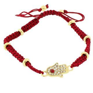 Yellow Gold Tone Red Cord White Crystals CZ Hamsa Evil Eye Womens Girls Adjustable Bracelet: My Daily Styles: Jewelry