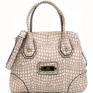 Sophisticated Croco Textured Satchel   Cream Color Clothing