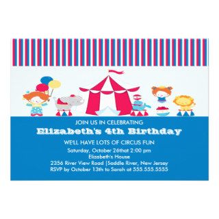CUTE Circus Kids Birthday Party Invitation