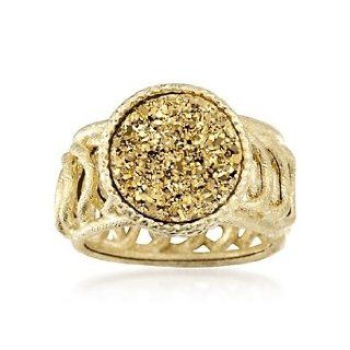 Italian Golden Drusy Circle Link Ring in 14kt Yellow Gold. Size 9 Jewelry Products Jewelry