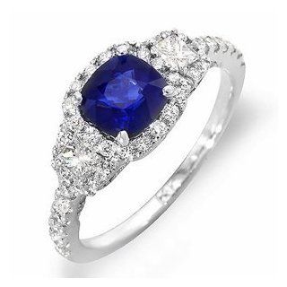 1.2 ct Ceylon blue Sapphire and diamond ring 14k gold Bands Jewelry