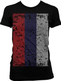 Big Russian Flag Juniors V Neck T shirt, Russia Pride Oversized Vintage Faded Flag Design Junior's V Neck Tee Shirt Clothing