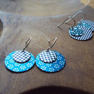 silver and aluminium blue disc earrings by laura creer