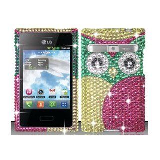 LG Optimus Logic L35g / Dynamic L38c (StraightTalk/Net 10) Pink Owl Bling Rhinestone Diamond Design Hard Case Snap On Protector Cover + Free American Flag Pin Cell Phones & Accessories