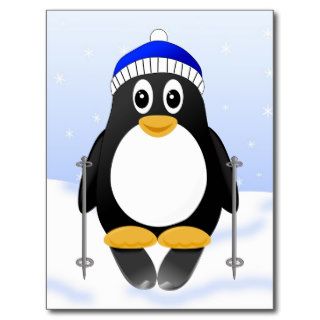 Cute Little Cartoon Skiing Penguin Post Cards
