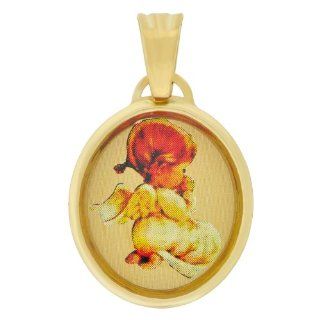 14k Yellow Gold, Praying Baby Angel Pendant Charm with Colorful Enamel Overlay Oval Shape: Jewelry