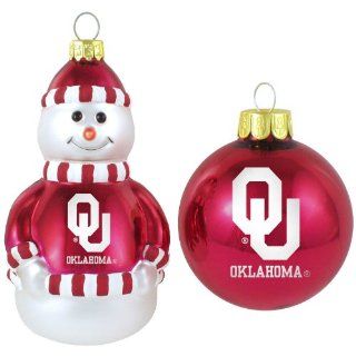NCAA Oklahoma Sooners Snowman and Ball Mini Blown Glass Ornaments : Sports Fan Hanging Ornaments : Sports & Outdoors