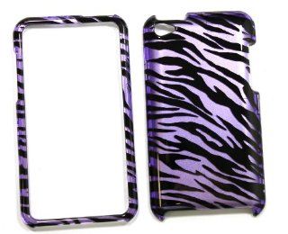 Purple with Black Zebra Stripe Snap on Apple Ipod Touch 4 / 4th / 4G / itouch Gen Generation 8GB 32GB 64GB Mp3 Case + Microfiber Bag: Cell Phones & Accessories