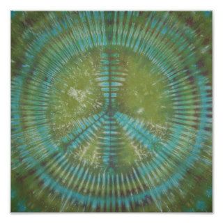 Blue Green Peace Sign Tie Dye Poster