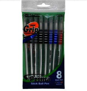 BAZIC Prima Assorted Color Stick Pen with Cushion Grip 8 Per Pack, Assorted Color : Ballpoint Stick Pens : Office Products