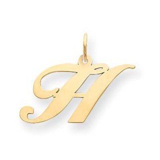 14k Gold Medium Fancy Script Initial H Charm: Jewelry
