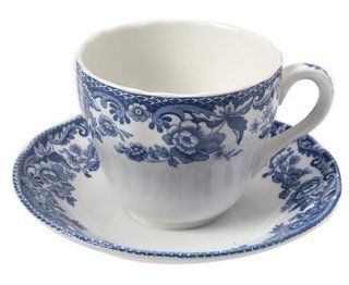 Spode Delamere Blue Earthenware 7 Ounce Teacup and Saucer: Kitchen & Dining