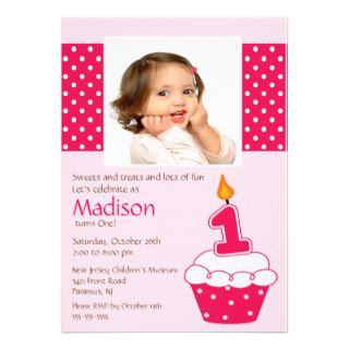 Pink Cupcake Photo Birthday Invitation