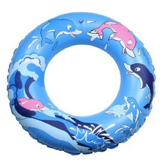 Cartoon Dolphin Pattern Inflatable Swimming Ring Blue for Children Toys & Games