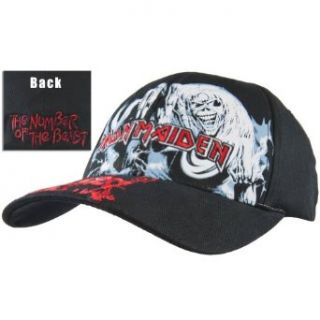 Iron Maiden   Mens Iron Maiden   Number Of The Beast Fitted Baseball Cap Black: Clothing