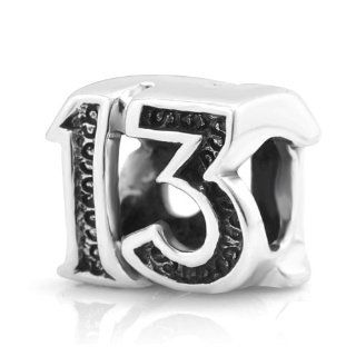 925 Sterling Silver Lucky #13 Bead Charm Fits Pandora Bracelet Jewelry