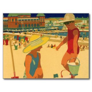 Vintage Children, Sisters Family Vacation at Beach Postcards