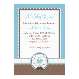 Boy Sheep Blue & Brown Baby Shower Invitations