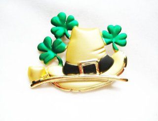 Danecraft Gold Plated Irish Leprechaun Pipe Shamrock Clover St. Patrick's Day Pin Brooch: Jewelry