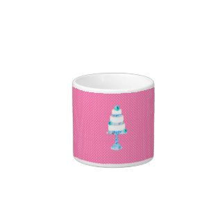 Cute Pink Floral Wedding Cake Teal Polka dots Espresso Cups