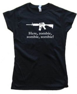 Womens HERE ZOMBIE, ZOMBIE, ZOMBIE   Tee Shirt Anvil Softstyle: Clothing