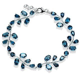 12.3ct. London Blue Topaz Sterling Silver Leaf 6.5 7.5" Adj Bracelet: Tennis Bracelets: Jewelry