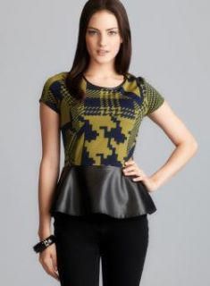 Romeo & Juliet Couture Printed Faux Leather Scuba Peplum Romeo & Juliet Short Sleeve Shirts