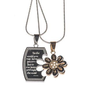His & Hers Two Piece Flower and Quote Pendant Necklace by Shagwear Jewelry