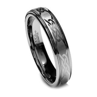 Top Value Jewelry   Women Tungsten Wedding Band, Hers Celtic Ring, Laser Etched Design, Step High Polish Edge, Womens 6MM (size 5 8)   Half Sizes Available Jewelry