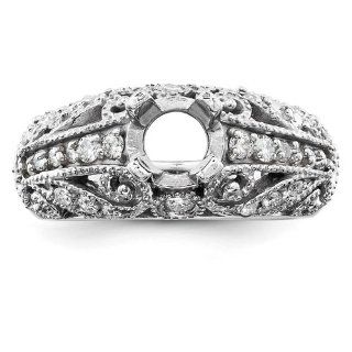 14k White Gold 6.5mm Round Diamond Engagement Ring Mounting: Jewelry