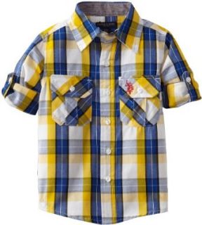 U.S. Polo Assn. Boys 2 7 Woven Shirt with Large Plaid Pattern, White, 3T: Clothing