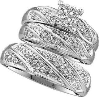 Stunning White Gold 3 Pc. Genuine Diamond Wedding Set for Him and Her " Size 7 For Her and Size 10 For Him " Jewelry