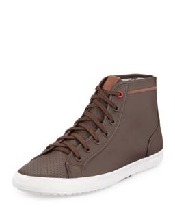 High Top Leather Sneaker, Dark Brown
