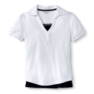 French Toast Girls School Uniform Short Sleeve 2 Fer Polo   White 10