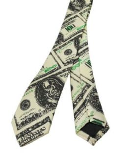 Skinny Black / Green Hundred Dollar Bill Print Tie Money: Clothing