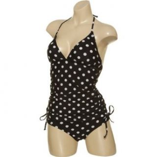 HOT KISS Polka Dot Print Halter Tankini w/ Bikini Bottoms [40060007], PDTS, L: Fashion Two Piece Swimsuits: Clothing